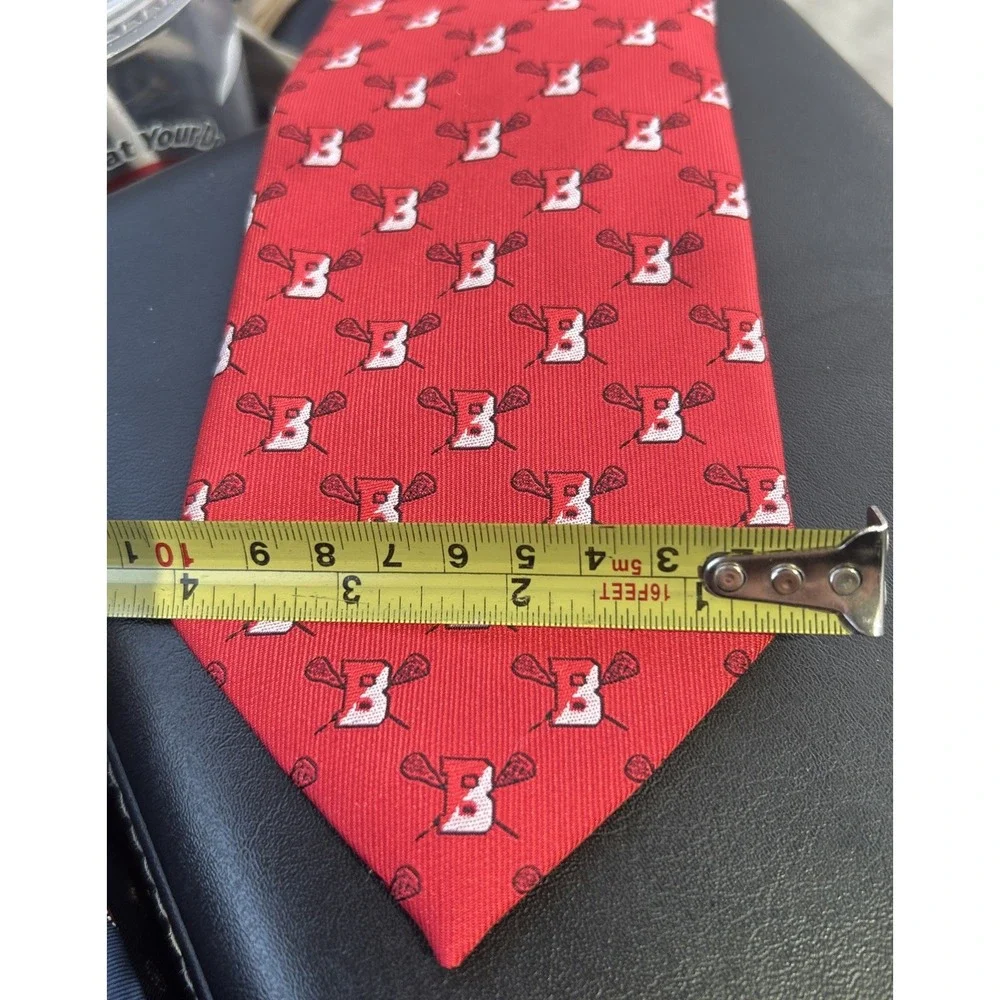 Boston Lacrosse Tie Red Silk Blend Crossed Sticks Logo Men's Necktie Custom LAX